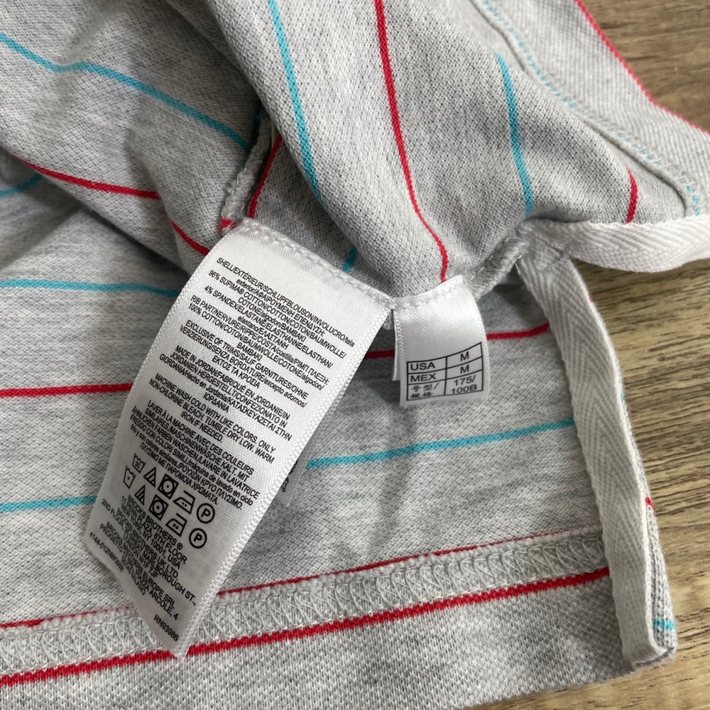Brooks Brothers Men M Slim Striped Supima Cotton Polo Shirt Grey Contrast Collar - Picture 4 of 6